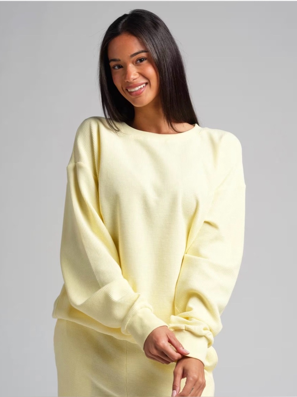 NWT Comfort Logo Crewneck Waffle Sweatshirt -  Buttercream Size Medium